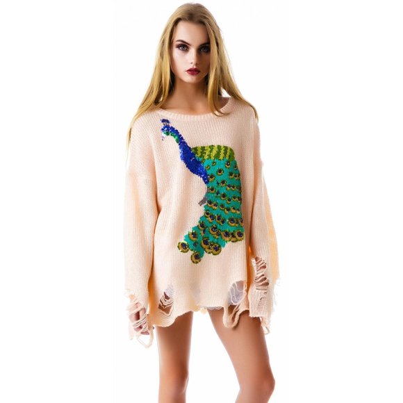 Wildfox Sequin Peacock Lennon Sweater, Baby, XS - Picture 5 of 7